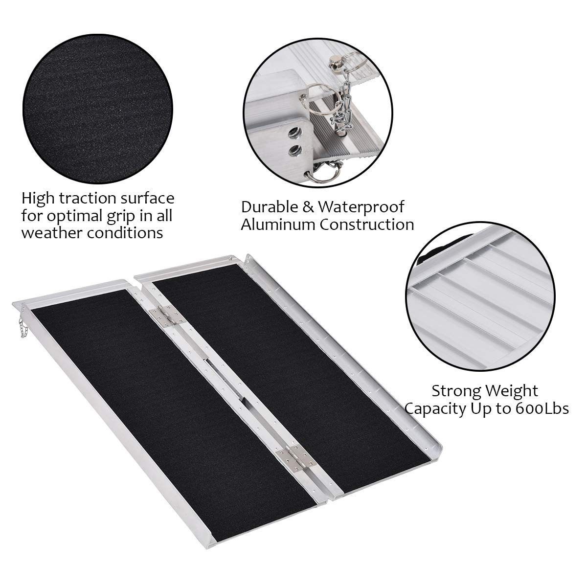 Goplus MultiFold Aluminum 3' NonSkid Wheelchair Ramp Mobility Scooter Extra Wide Ramp (3' x 30