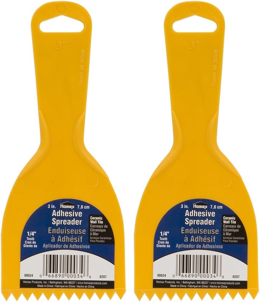Homax 1/4" Tooth Adhesive Spreader for Ceramic Tile, Yellow, 3" (Pack of 2)