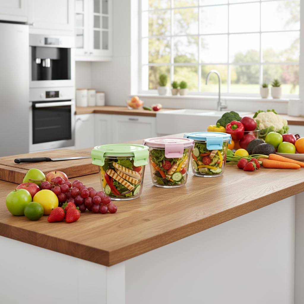 Contenitori per alimenti in vetro, 710ml Contenitori per alimenti in vetro con coperchio, Meal Prep Contenitori con，per cucina domestica o ristorante Per Microonde, Lavastoviglie, Forno-4