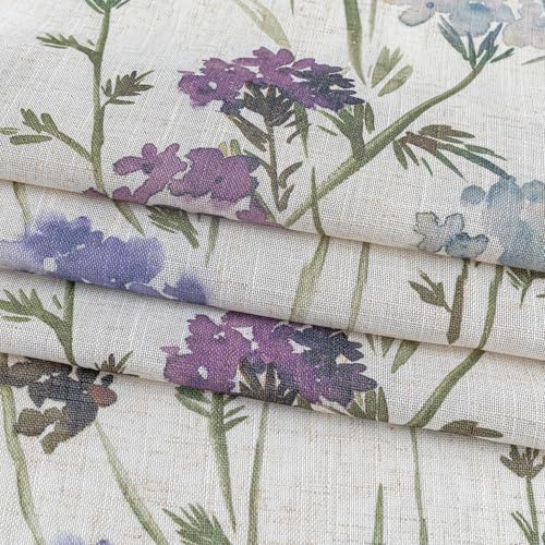 Image of MYSKY HOME Floral Linen Tier Curtains Over Sink 30 Inch Long Set of 2 Light Filtering Privacy Half Window Curtains with Rod Pocket for Kitchen, Cabinet, Basement, Camper, Purple, 30 inch W Each Panel