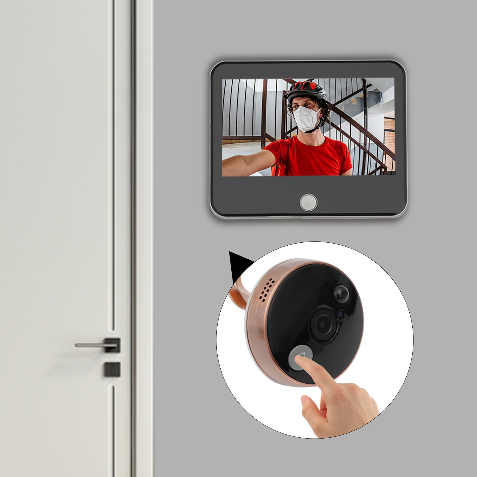 espion de porte numérique, sonnette wifi avec caméra, sonnette de porte vidéo, grand angle 140° et capteur pire, caméra espion de porte 1,3 Mp avec moniteur sans fil, batterie 4000 mAh et vue en