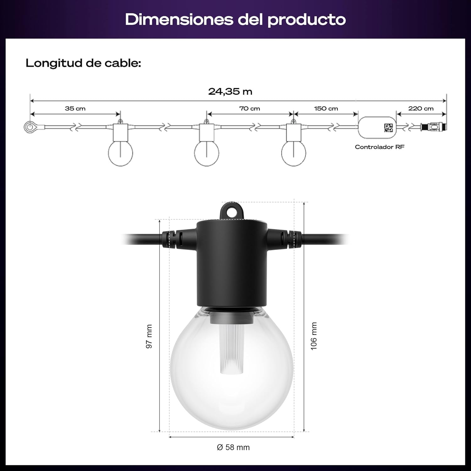 Philips Hue Festavia - Guirnalda de luces exterior, 21m, RGB, 30 bombillas LED, luces de colores regulables para iluminación jardín, control con app, funciona con Alexa, Google Assistant y Apple Home