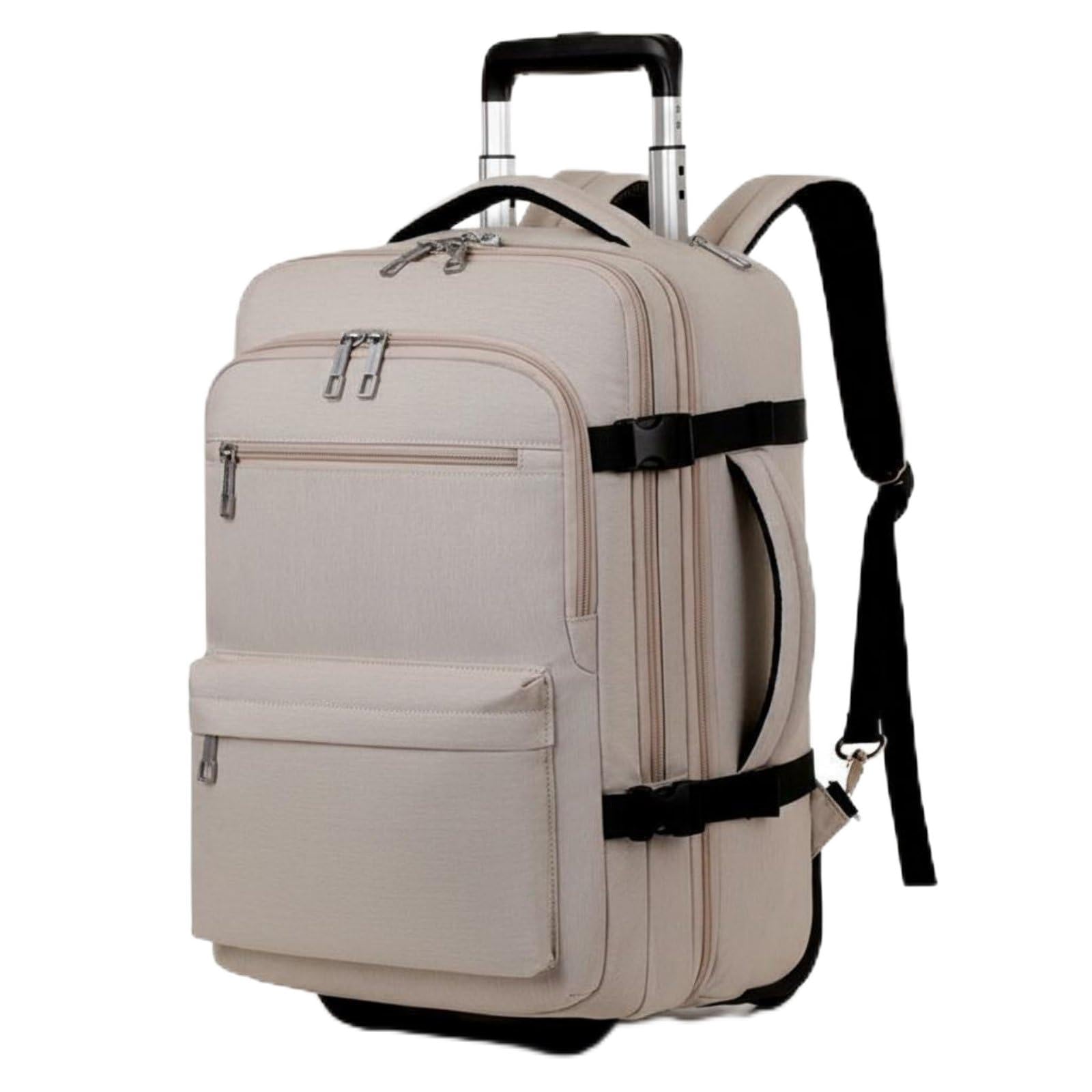 Trolley Rollkoffer Rucksack Reisetasche Laptoprucksack Reisekoffer mit Leichtlaufenden Rollen Aluminium Griff Und Durchdachter Innenaufteilung für Berufspendler Geschäftsflüge, Beige