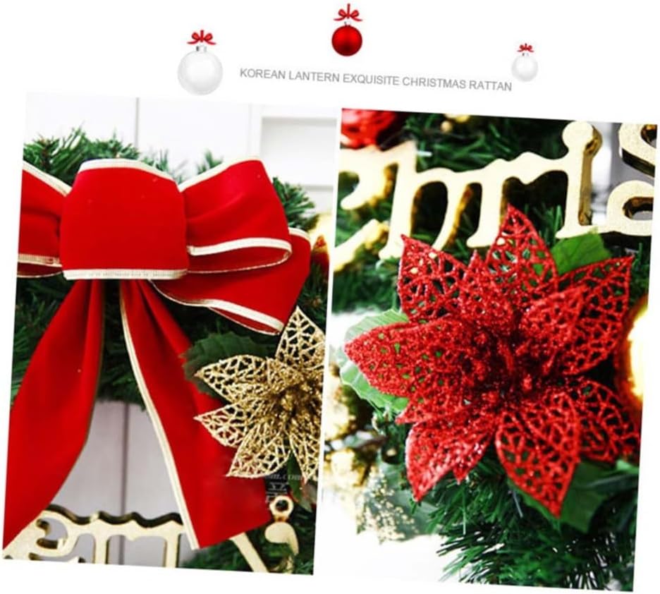 Unomor 30cm Xmas Garland Festive Christmas Stair Wreath Door Decor 4 Flower Wreath for Home Office