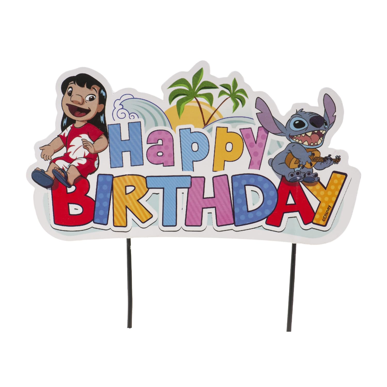 dekora - Stitch "Happy Birthday" Cake Topper - Birthday Cake Decoration Suitable for Food Contact - Paper and Plastic Topping to Decorate Cakes - Measures 16.5 x 13 cm
