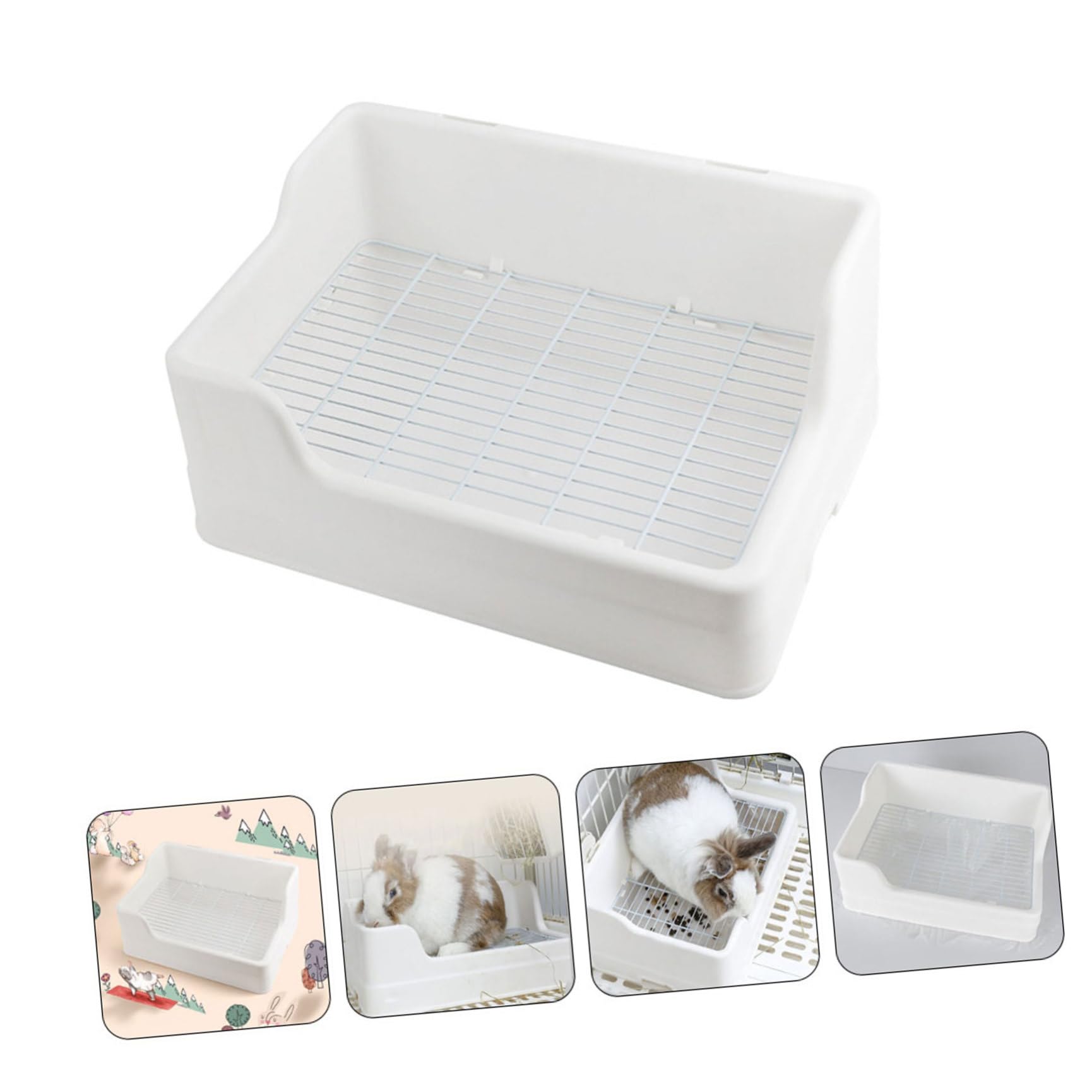 TEHAUX Lettiera per Conigli in Plastica Bianca, Design Separato Superiore e Inferiore, Facile da Pulire Griglia Adatta per Animali Domestici e Coniglietti