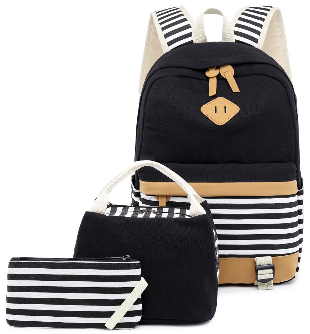 Women Laptop Backpack High School Bookbag 15.6 inch Casual Travel College Canvas with USB Charging Port (4-Black)