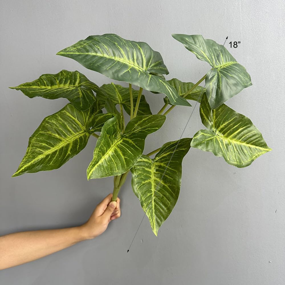 2Pcs Artificial Taro Plants 21In Large Fake Elephant Ear Plant for Farmhouse Indoor Balcony Bathroom Rustic Green Room Outdoor Garden Window Planter Decor (Taro)