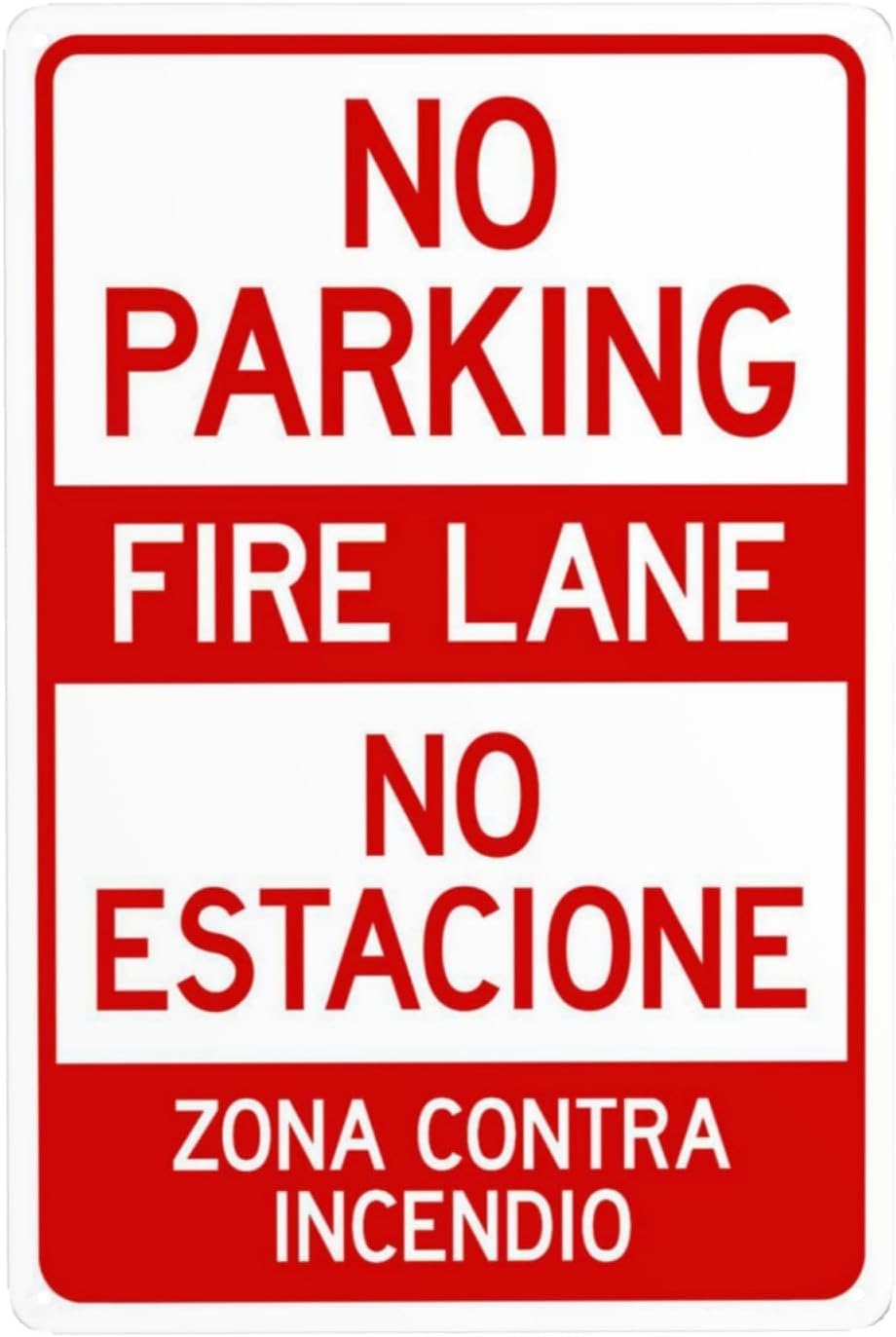 No Parking Fire Lane Bilingual Rust Free Aluminum Sign - Security Warning Decor with Pre-Drilled Holes for Street, Business Lot - 12x16 Inch​