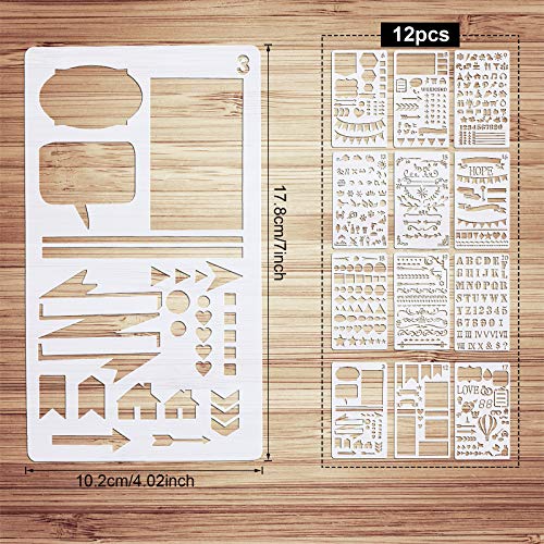 VETPW 12 Pièces Mixte Bullet Journal Pochoir, Pochoir Dessin Peinture, Pochoir à Dessin Réutilisable Plastique Pochoir pour Bricorage, Cartes, Scrapbooking, Planner, Wall Decor - Image 5