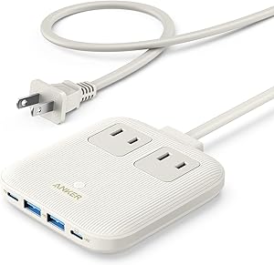 Anker Nano Charging Station (6-in-1, 67W) (USBタップ 電源タップ AC差込口 2口 USB-C 2ポート USB-A 2ポート 延長コード 1.5m) 【PSE技術基準適合】MacBook PD対応 Windows PC iPad iPhone Galaxy Android スマートフォン ノートPC 各種 その他機器対応 (ホワイト)