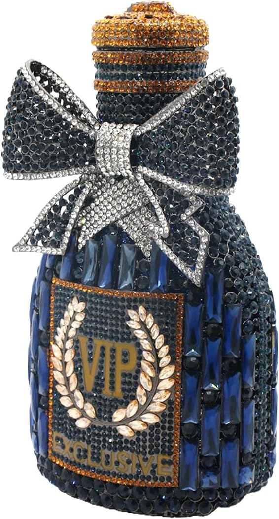 UMREN Women Champagne Bottle Rhinestone Evening Bag Sweet Bow Diamond Clutch Purse Crystal Handbag for Party Cocktail