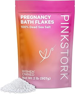 Pink Stork Pregnancy Bath Flakes: Magnesium Bath Salts for Pregnant Women, Dead Sea Salts for Soaking in Bath or Foot Soak, Pregnancy Must Haves, Unscented Without Parabens or Fragrance, 2 lbs