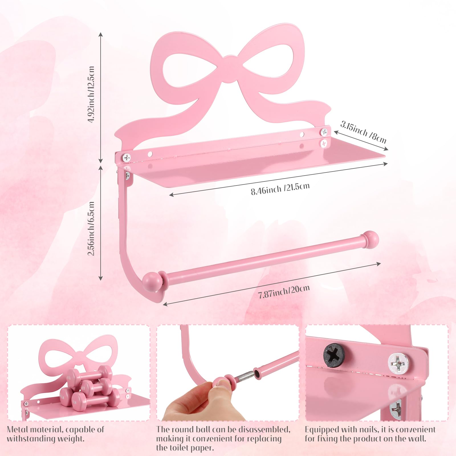 Pink Bow Toilet Paper Holder - Wall Mount -2