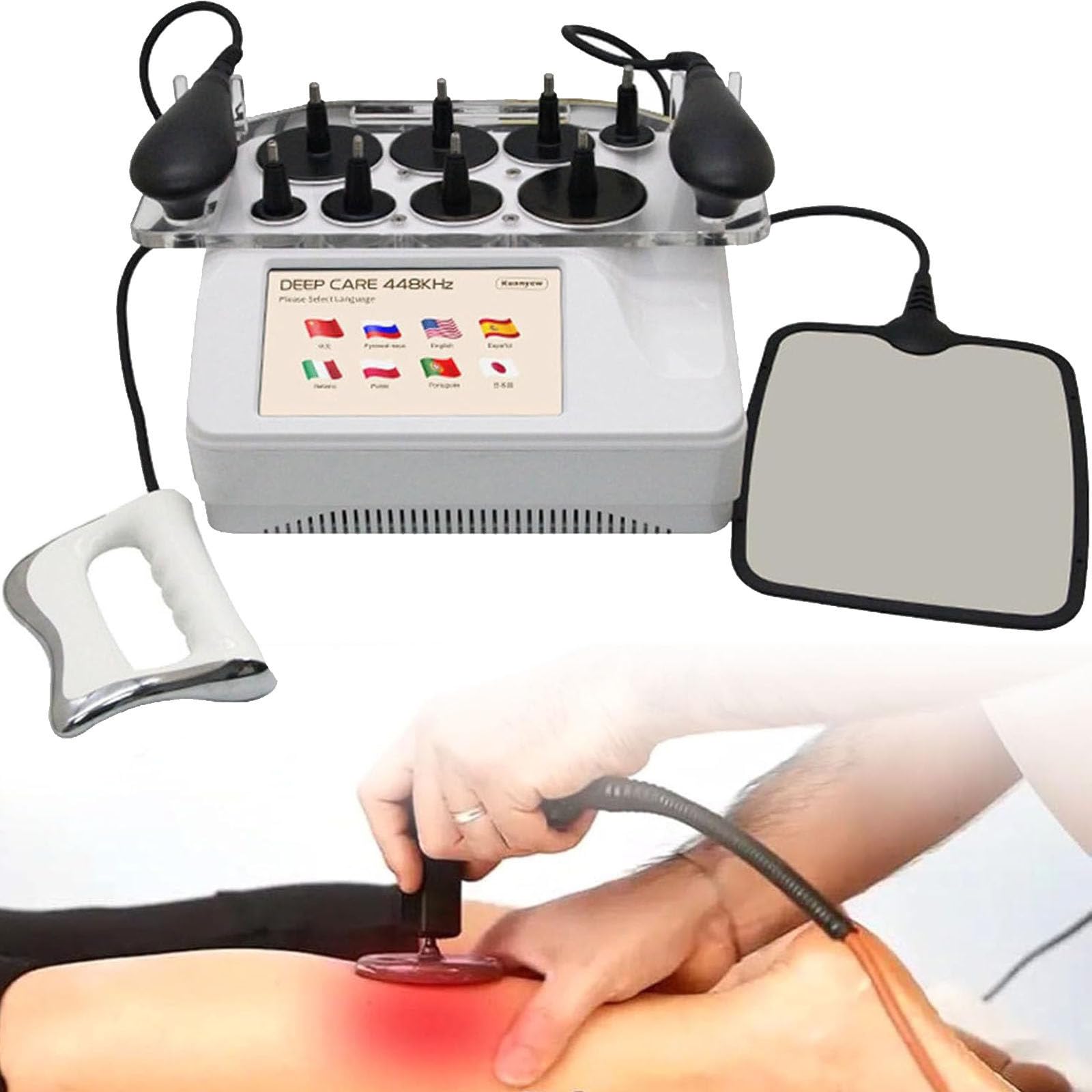 Tecar Physiotherapiegerät 3-in-1, 448k Monopolares Diathermie-Radiofrequenzgerät zur Hautstraffung