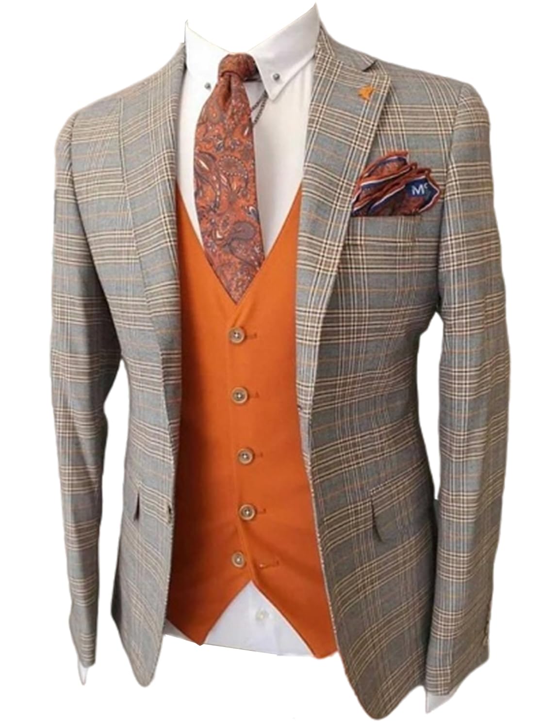 Ulnomio Hommes Manteau de Smoking de Loisir Formel à Revers cranté Veste de Costume Pied-de-Poule