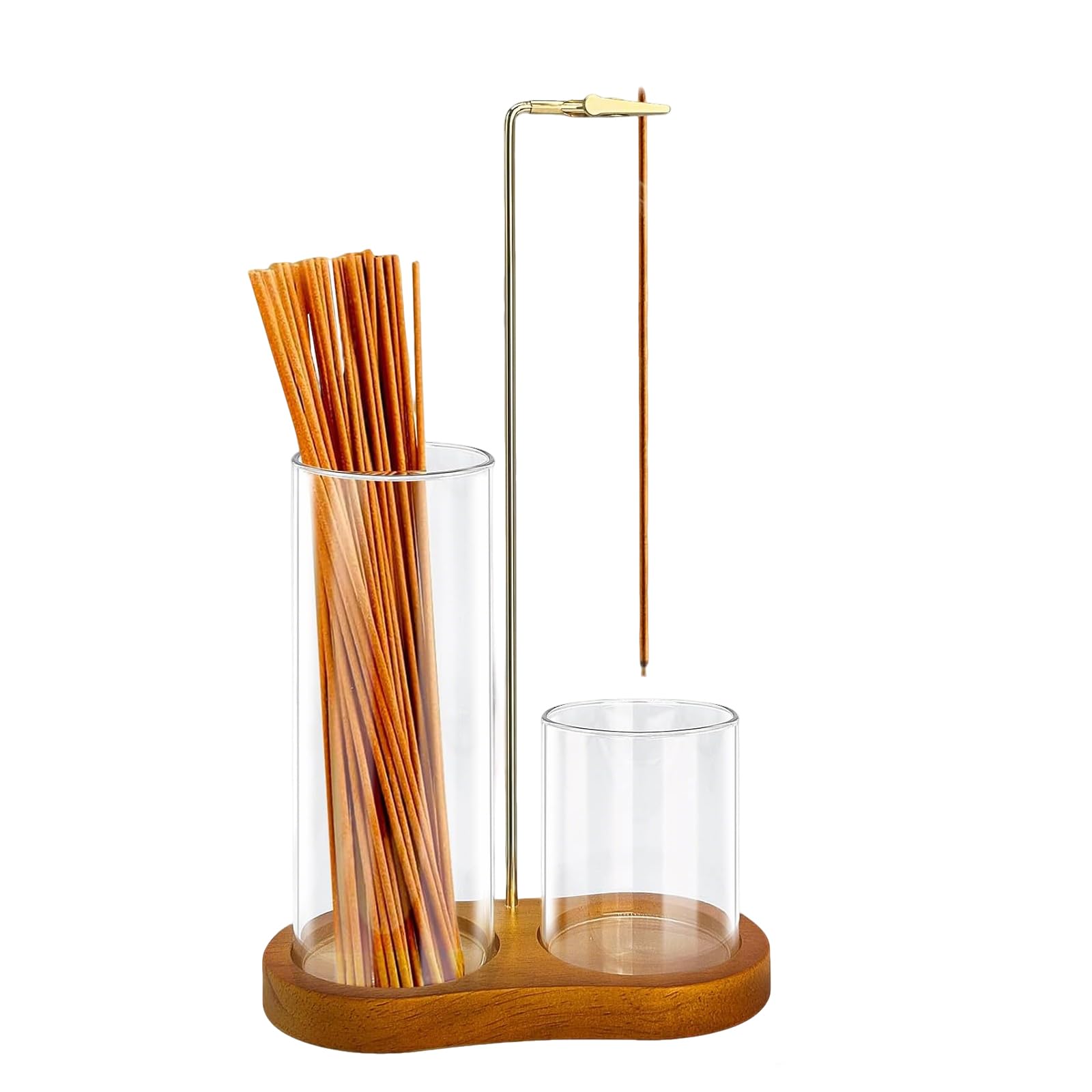 Insence Holder Wooden Upside Down Incense Holders for Sticks with Glass Ash Catcher, Insensé Burner Agarbatti Stand for Meditation