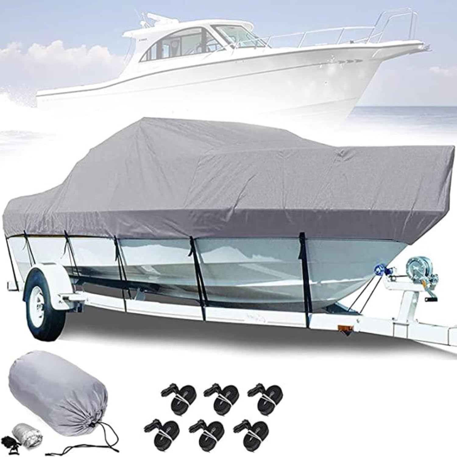 ININOSNP Towable boat cover 210D Oxford Cloth Boat Cover 19ft Yacht V-Hull Racing Inflatable Boat Cover(Grey,20-22ft)