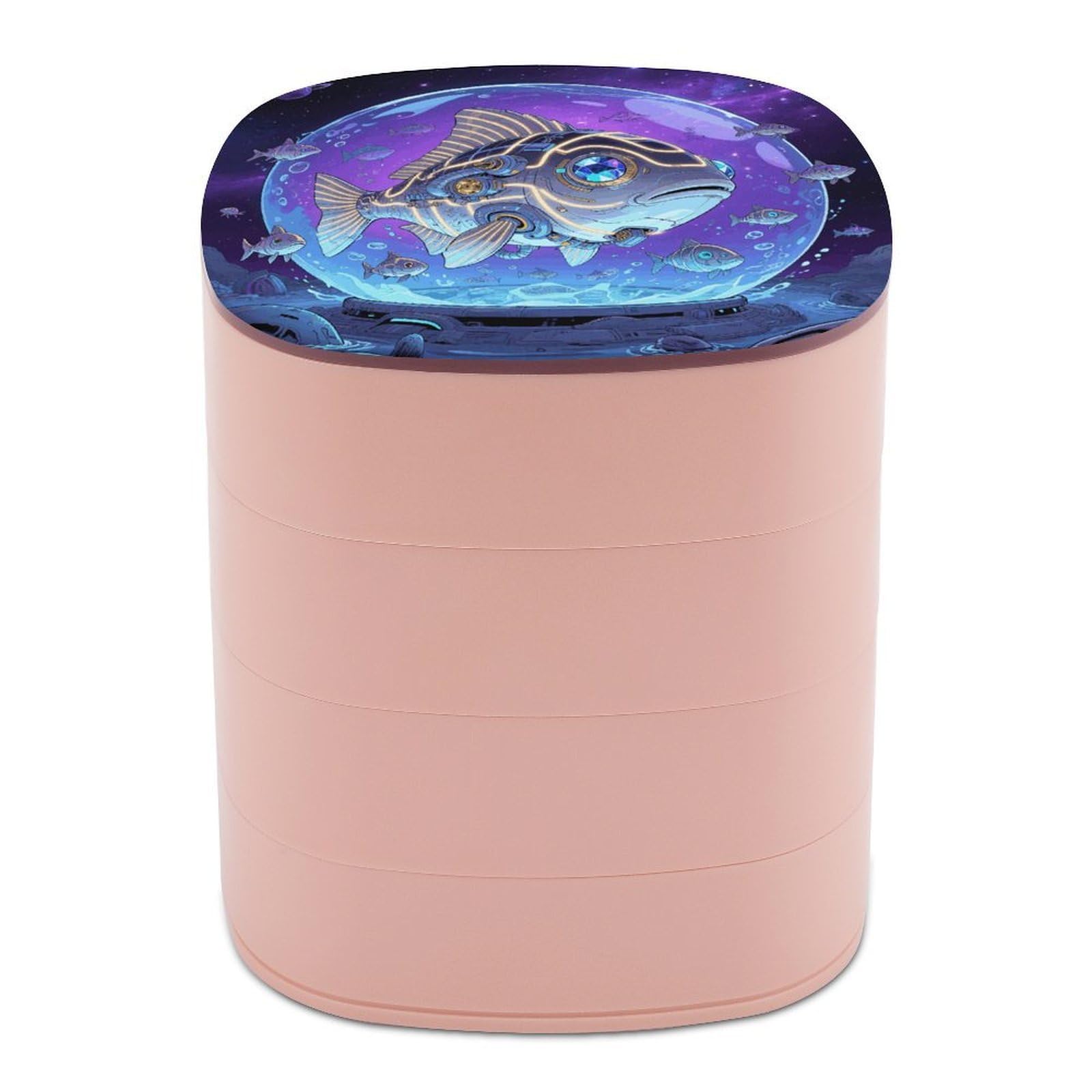 VstaDank Fish Jewelry Case Women Portable Travel Jewelry Box Rotating Jewelry Organizer with Mirror Multi-Layer Necklace Ring Earring Storage Box for Bracelets Rings