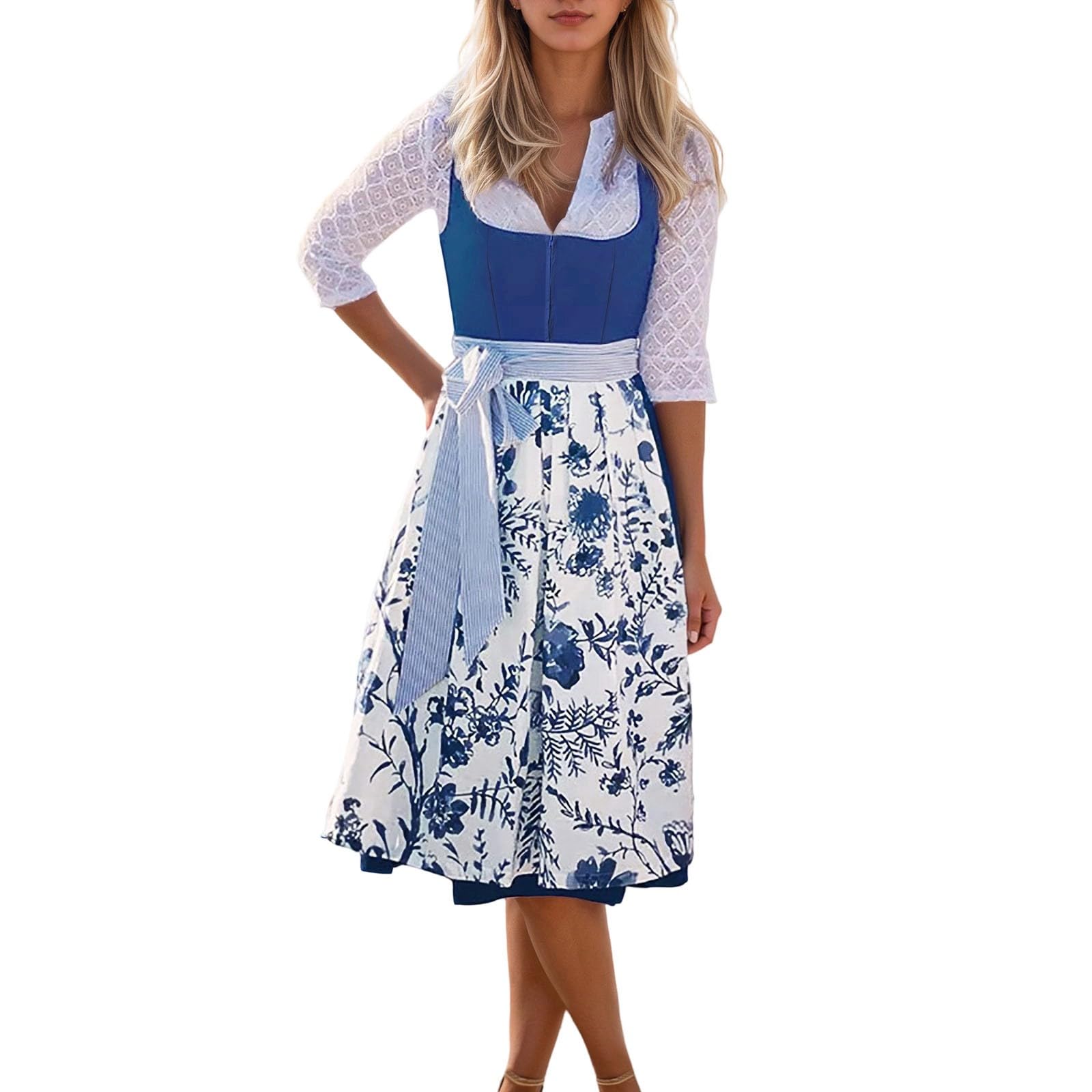 Dirndl Damen Midi Trachtenrock 70 cm Lang Diendl Komplettset Kurz Modern Dirndlkleid Grosse Grössen Maxi Kostüm Oktoberfest Outfit Dindl Kaufen Hochgeschlossen