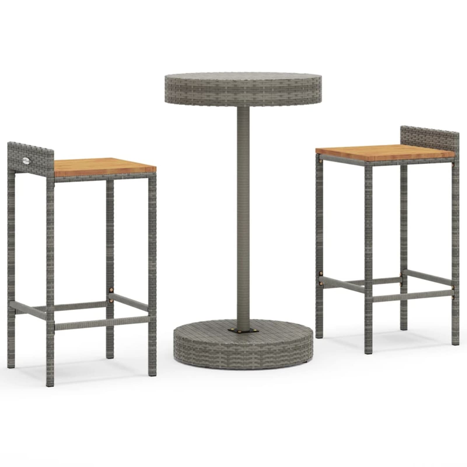 ZEYUAN Mesa y taburetes Altos jardín 3 pzas Madera y ratán PE Gris, Mesa Y Sillas Terraza Exterior, Mesa Y Sillas Jardin, Conjunto Mesa Y Sillas Terraza, Muebles Jardin Exterior 3187715