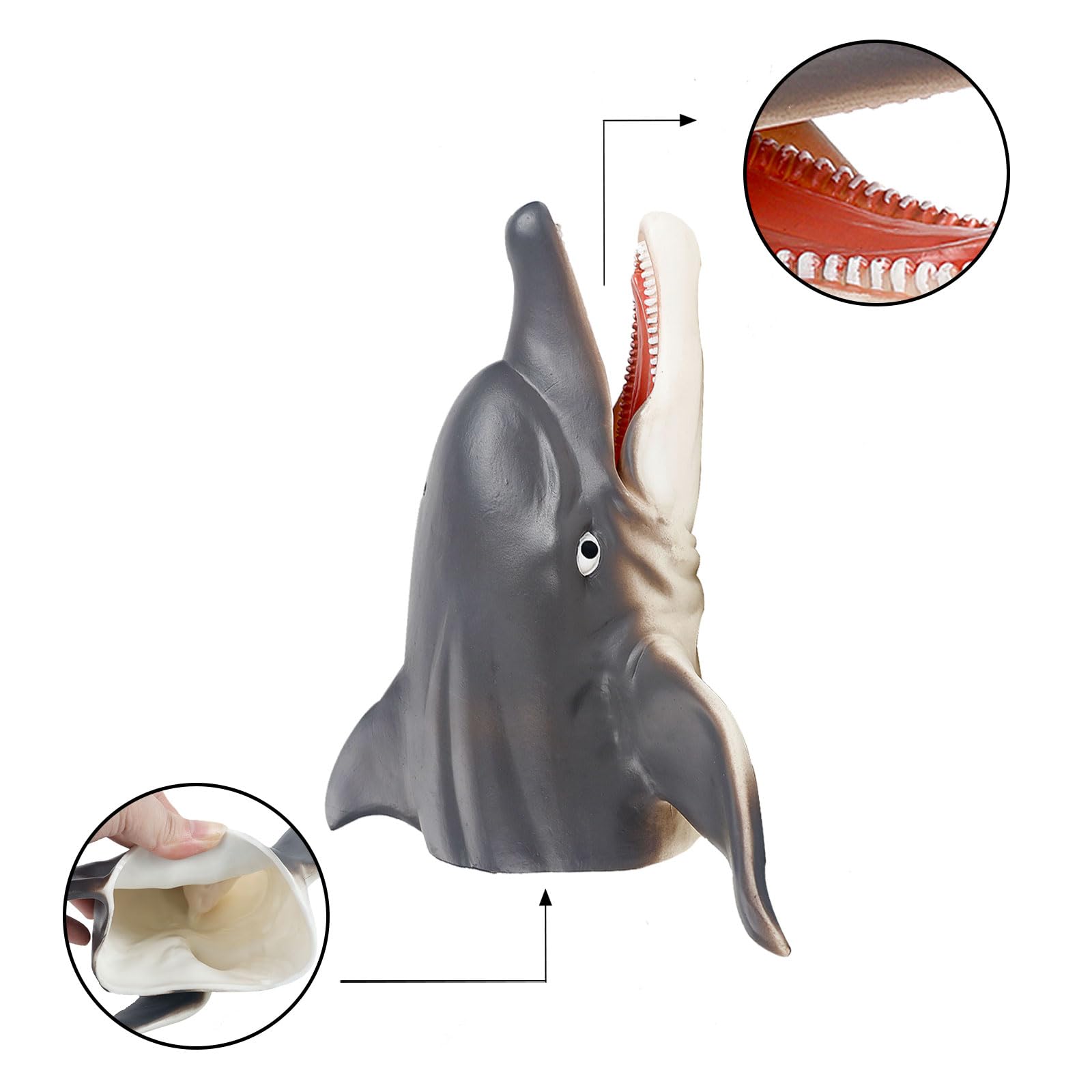 Andux Animal Hand Puppet Realistic Soft Rubber Interactive Role Play Hand Puppet Toys DWSO-01 (Dolphin) - Image 3