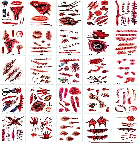 Tatouages Temporaires Halloween - 20 Feuilles (bouche, Cicatrice, Araignée), étanches, Pour Déguisement - 9