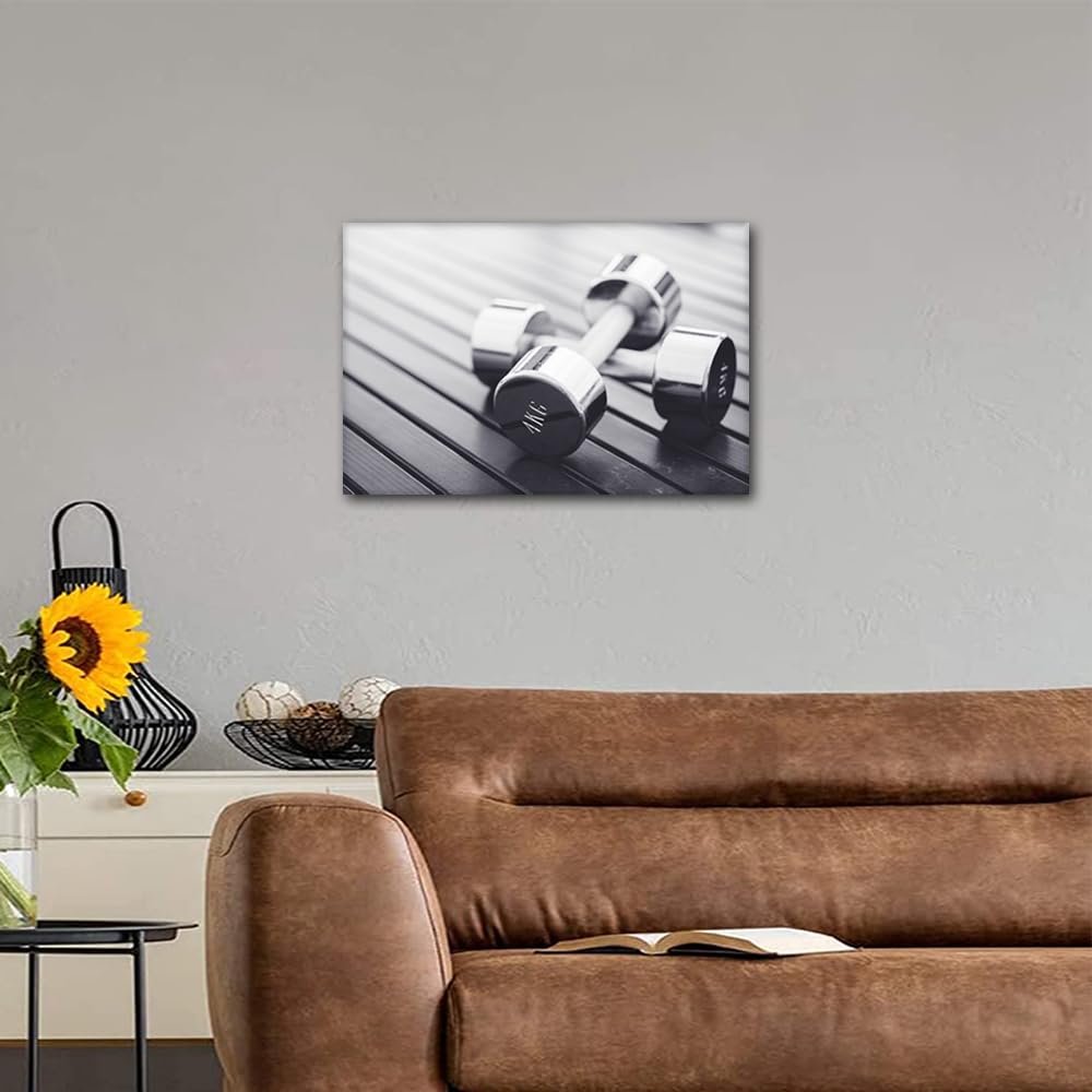 Canvas Wall Art Weight Training Modern Wall Art Gym Dumbbell House Decorations for Living Room Sport Fitness Canvas Wall Art Paintings for Bedroom Office Decor Artwork Framed Easy to Hang 24x16 in - Image 4