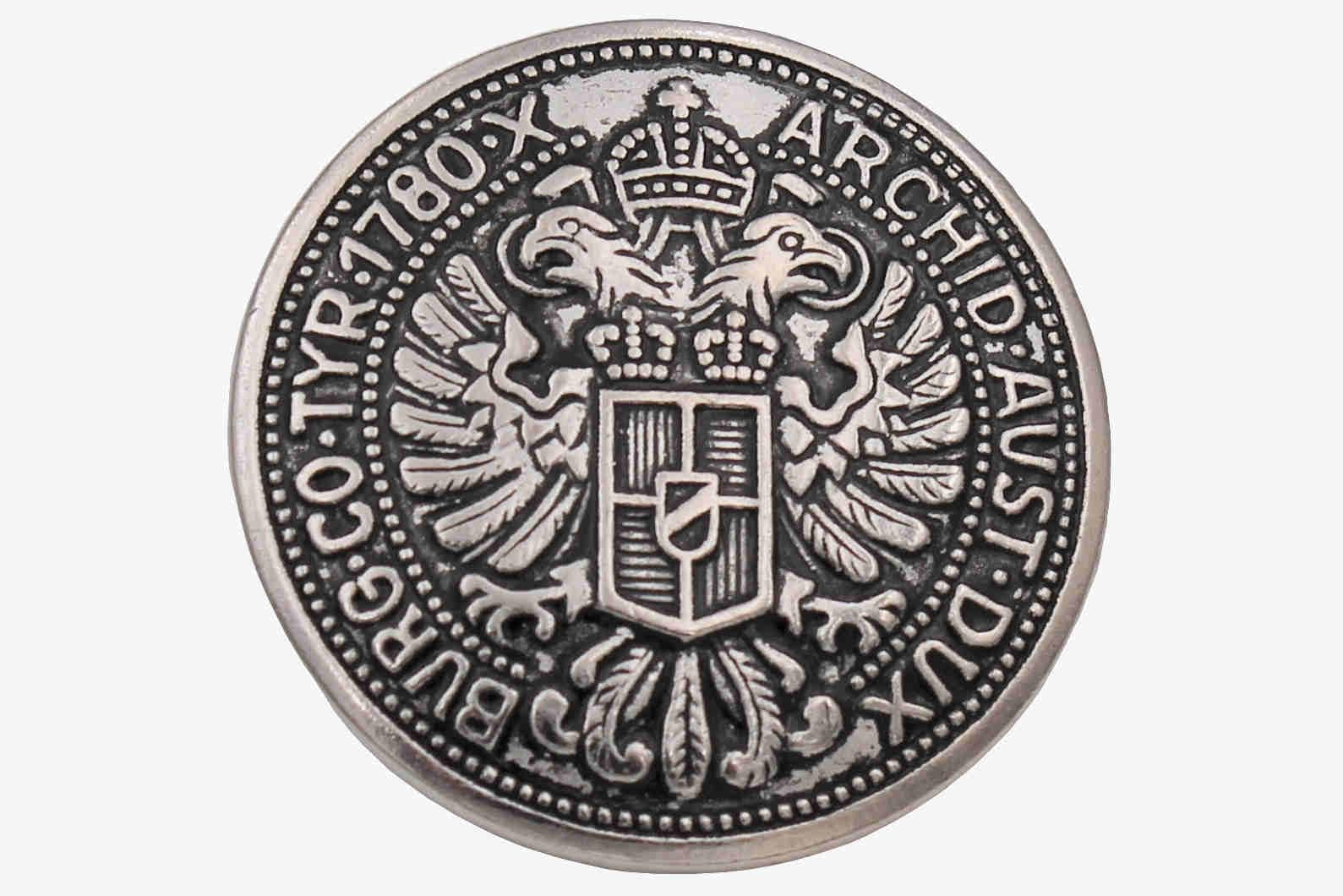 6 Bottoni In Metallo Argentato Per Cucito, 28 Mm, Made In Germany, Finitura Opaca Con Incavità Annerite - 5