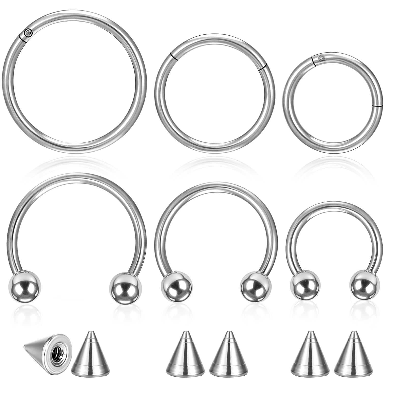 SynHHergyx 6 Pcs Nose Septum Rings 16G Horseshoe Lip Earring Ring Hoops Nose Piercing Jewelry 8mm 10mm 12mm Eyebrow Hoop Rings Piercing Jewelry