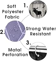 Vista 4 de Camille&Andrew - Juego de 4 cortinas de ducha de tela de ciervo rústico negro, alce, alce, pino, luna, casa de campo, panel rústico, tablero