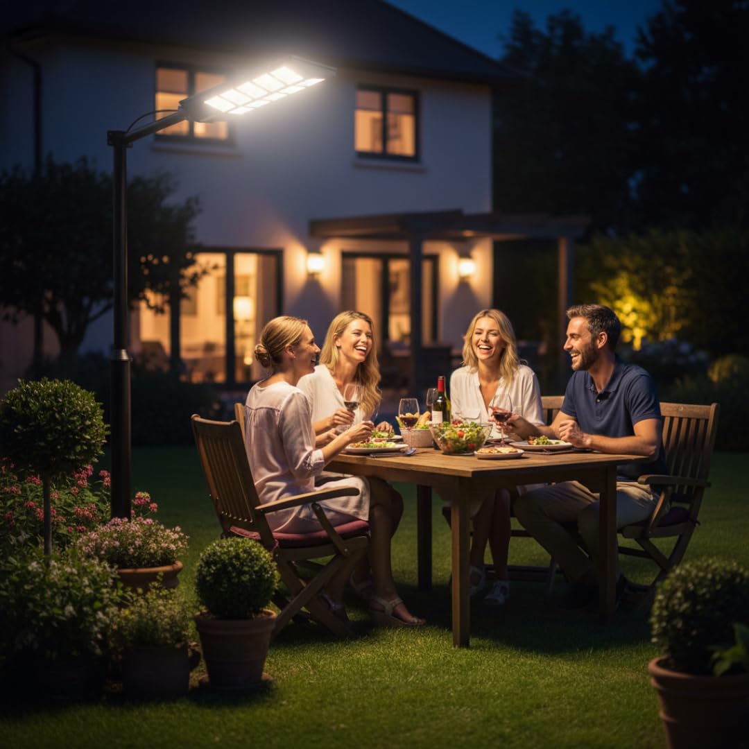 DE ROSA SHOP Lampione LED Esterno con Pannello Solare 1200W, 6500K Bianco Freddo e Sensore Di Movimento 18000mAh, Telecomando + Staffa IP65 Impermeabile
