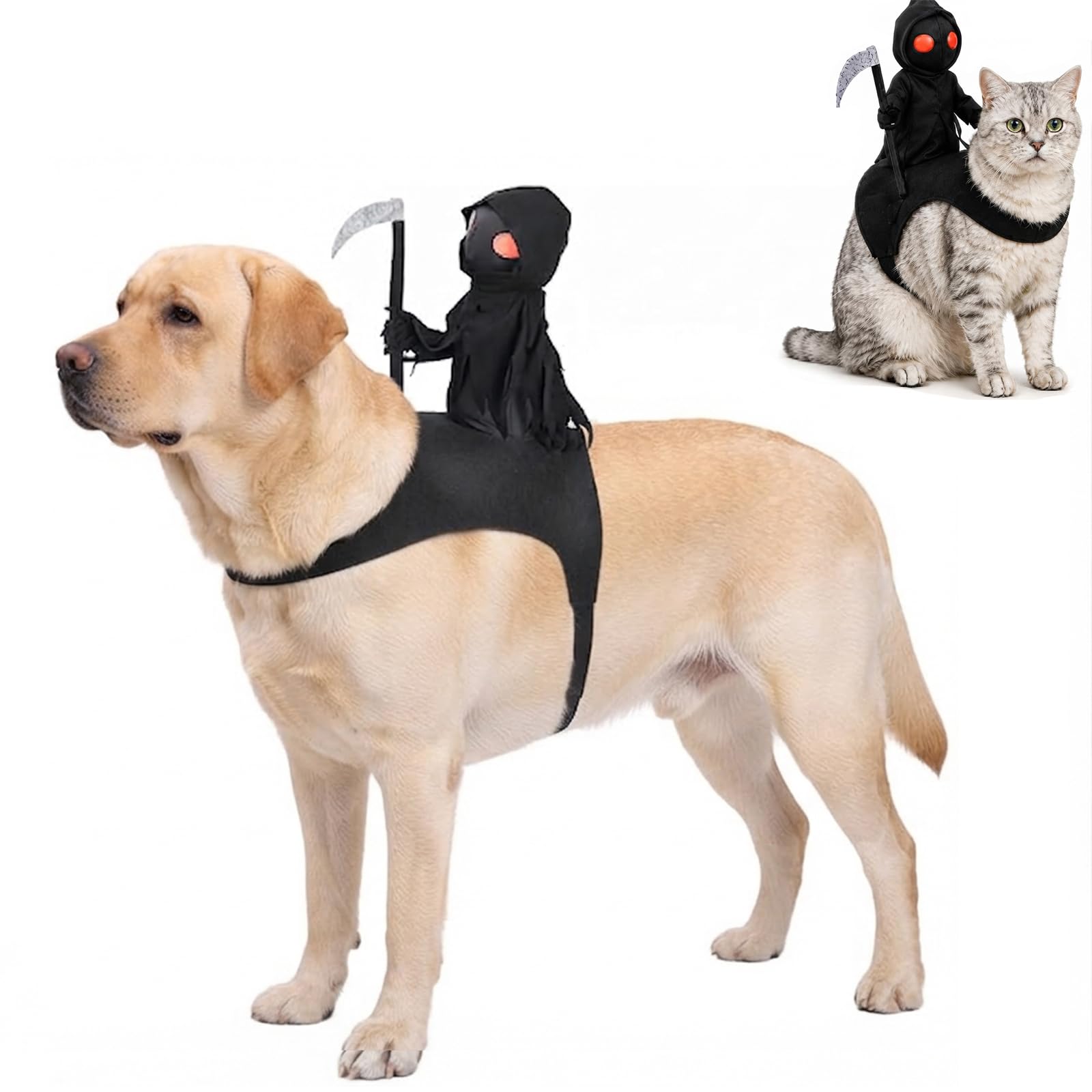 Dog Halloween Costume, Grim Reaper Rider, 3D Magic Tape Design，L