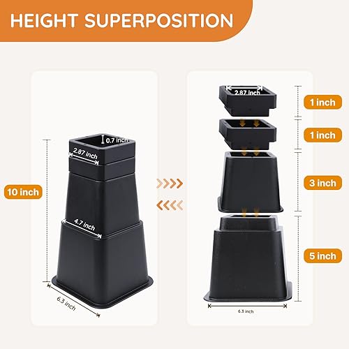 Miniatura 3 de Elevadores de cama, elevadores de muebles de gran tamaño, 12345678910 pulgadas, bloques de elevación ajustables para cama, sofá, escritorio, sofá,