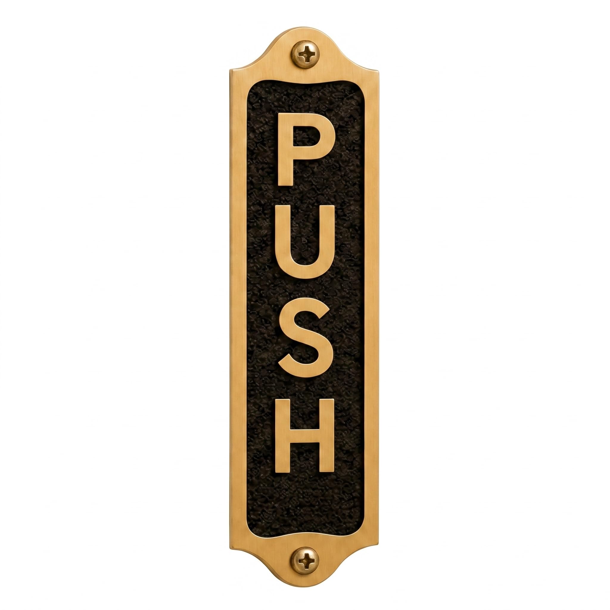 Brass Push Door Sign Plaque with Black Background, Wall Mounted Pull Push Indicator Plate for Offices, Shops, Clinics, Hotels, Commercial Buildings, Entrance Door Identification Sign(PUSH) — image 1