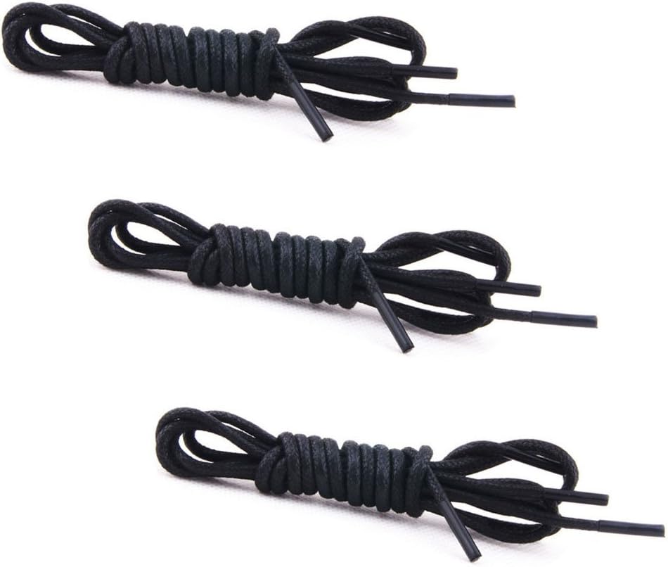 CHRISLZ 3 Pairs Round Waxed Shoelaces, Premium Leather Shoe Laces for Dress Shoes Boots Leather Shoes(140,Black)