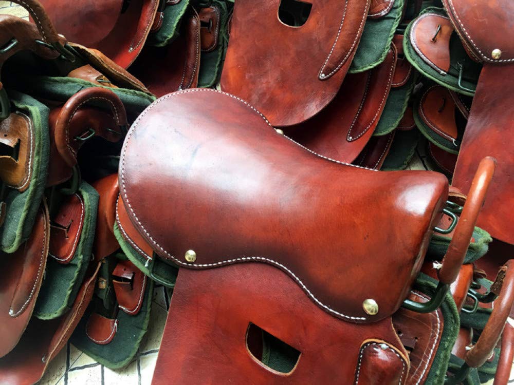 CLBING Cavallo da Sella Turisti con Maniglie con Sella in Cuoio Sella Esercito Sella Cavallo da Sella Completo Forniture Equestri,Brown