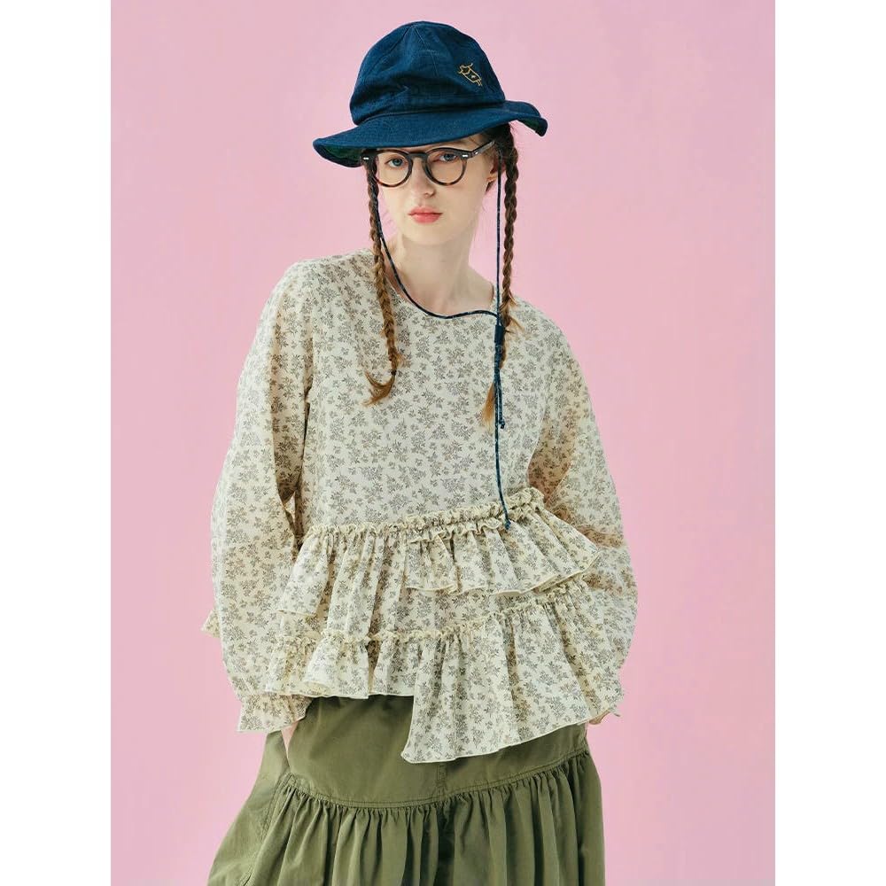 ZBDP Luźna koszula w stylu retro nieregularna dekoracja z falbanką weekendowe spacery/wystawy sztuki obejmujące leniwy zmysł mody