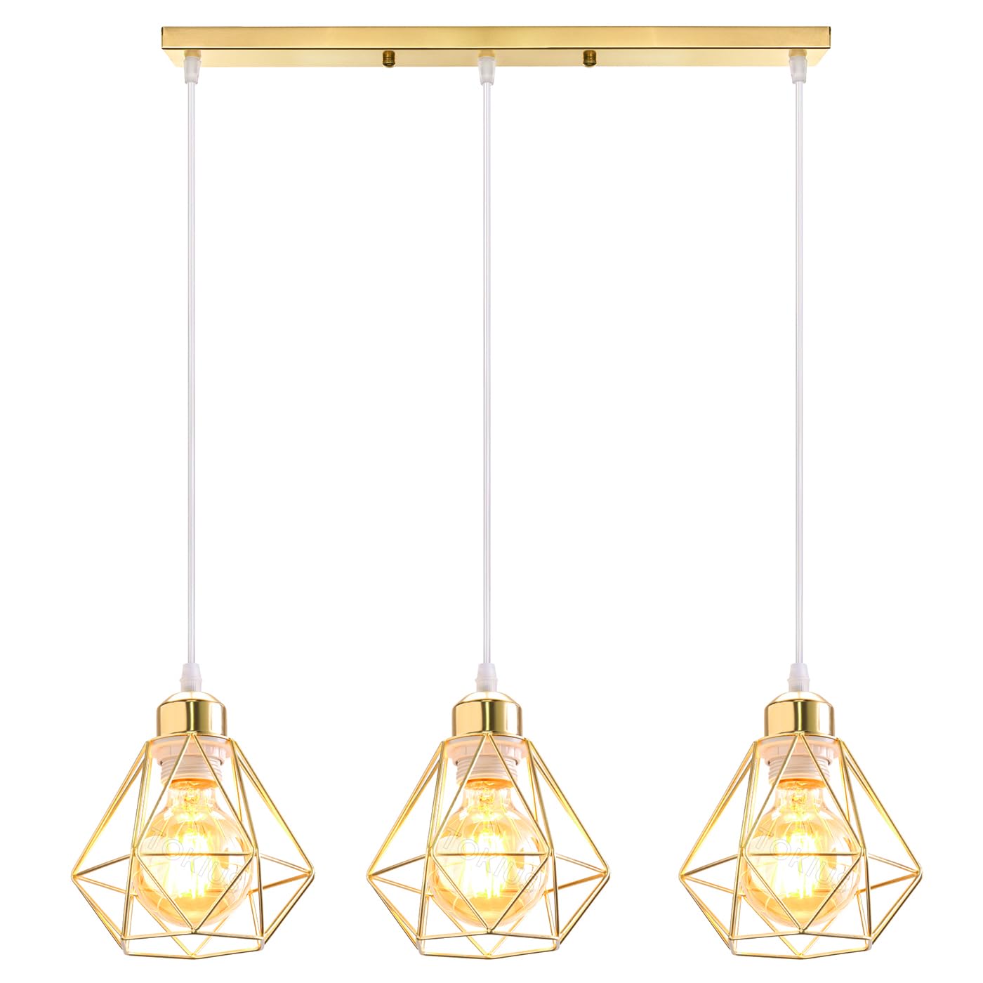 Lámparas de Techo Diseño de Jaula de Hierro Dorado Ø 16cm Vintage Lámpara Colgante Iluminación de Techo de Interior para Comedor Cocina Salón Dormitorio (Colgante 3 Luces B, Oro)
