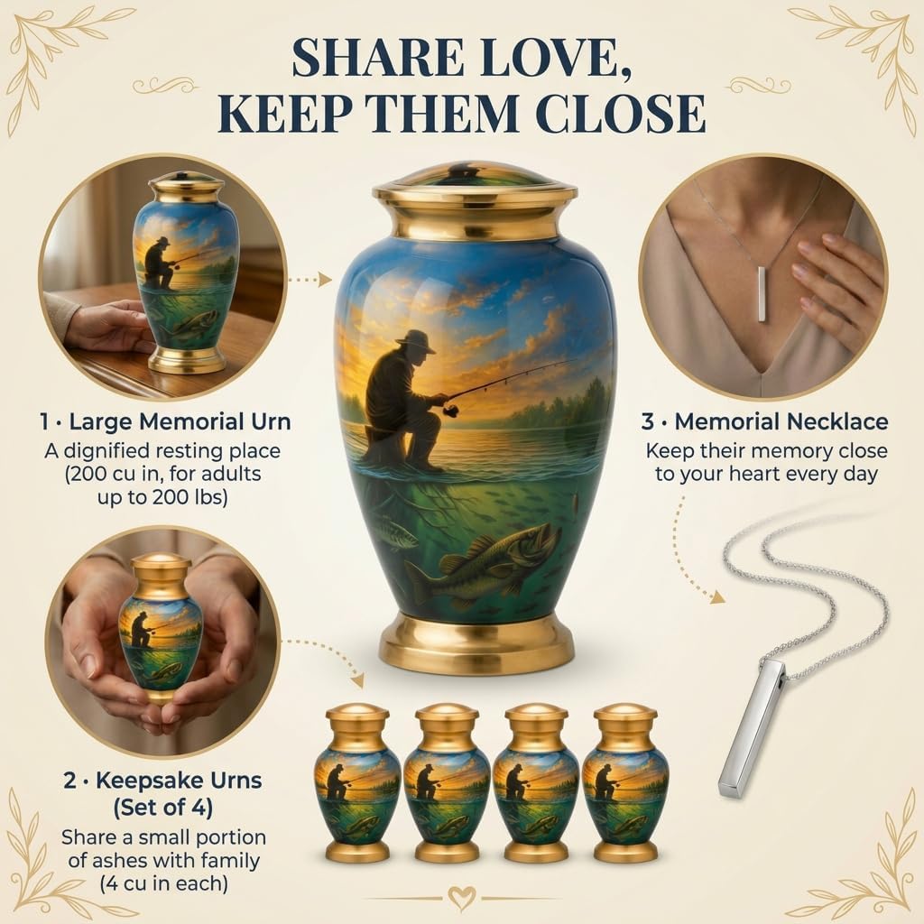 Hotep Fishing Cremation Urns for Human Ashes Adult Male & Female Set of 6