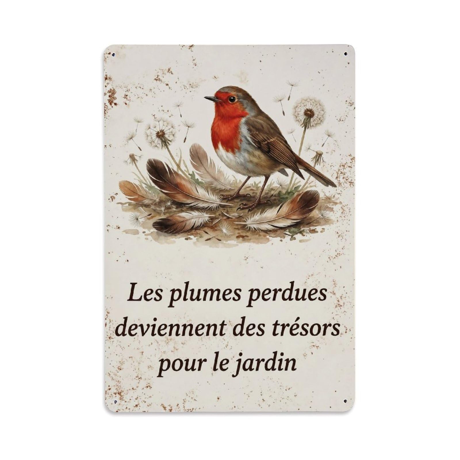 Robin Bird Garden Quote Feather Found Metal Tin Sign