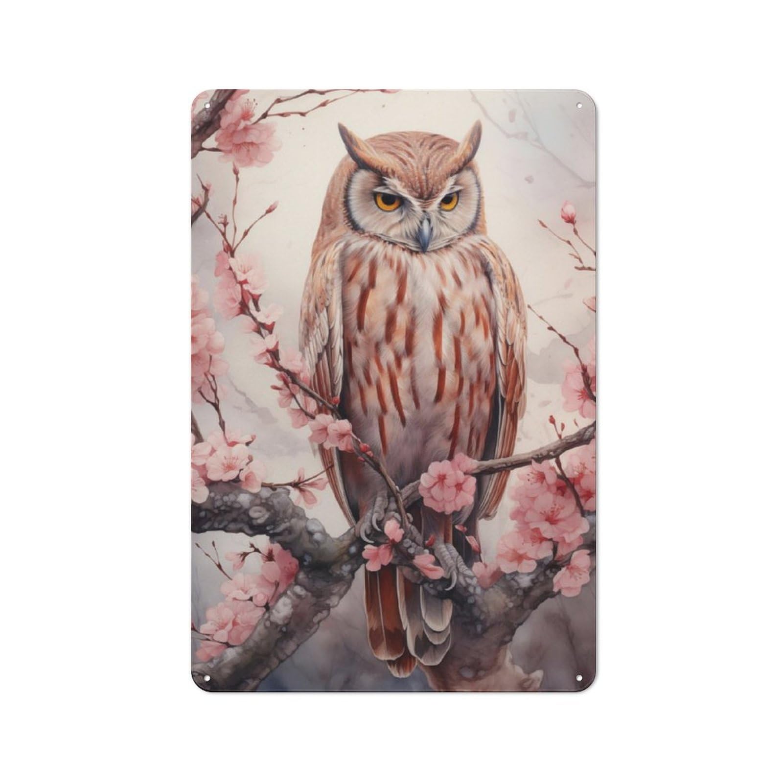 Junmoney Bird Owl Watercolor Metal Plaque 30X20cm With For Garage Wall, Vintage Decor, For Vintage Wall Decor Fans, For Metal Sign Collectors