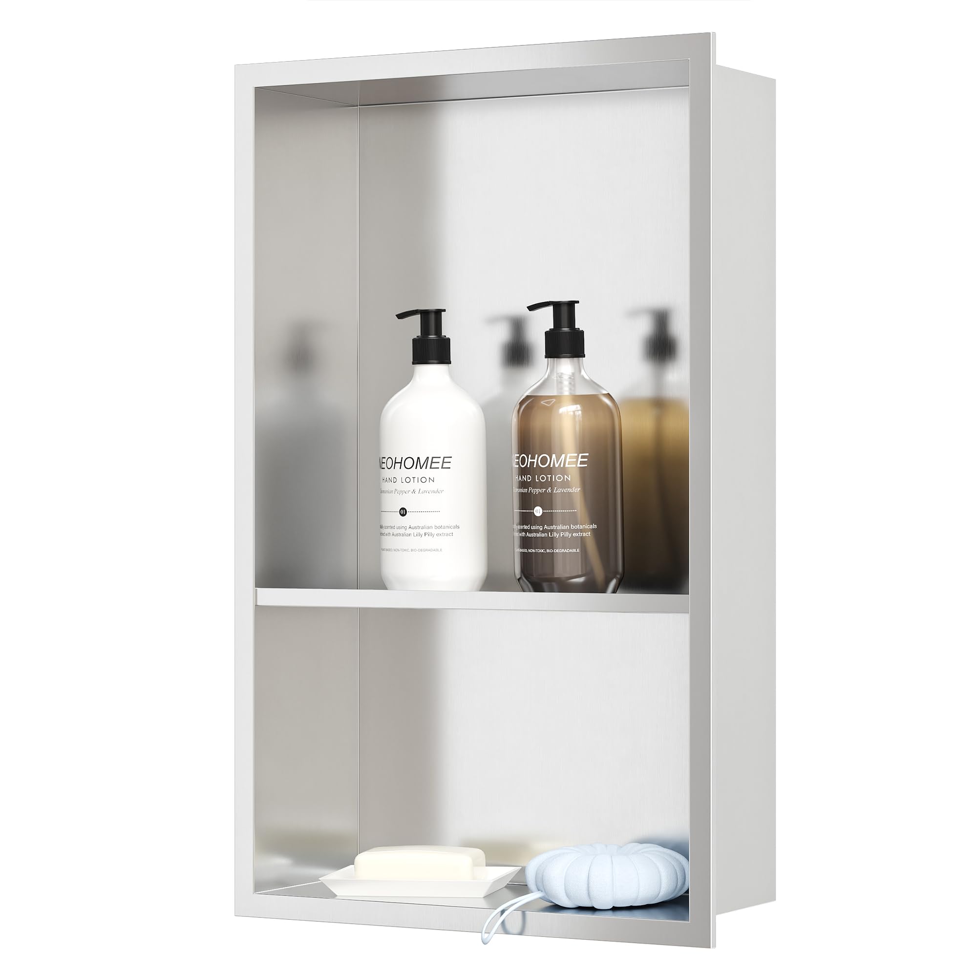 Neodrain Stainless Steel Shower Niche Wall Insert with Shelf Recessed Double Niche Shower Storage for Bathroom 45 x 30 x10 cm
