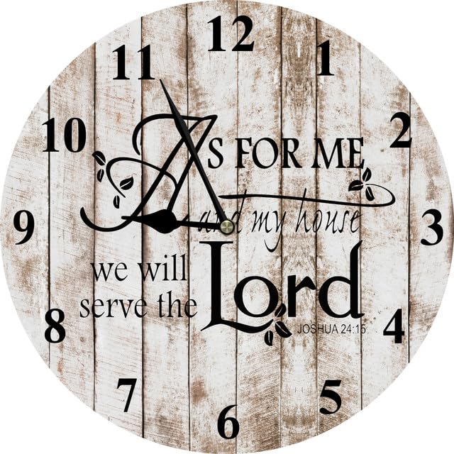 Geroclonup Christian Home Decor Christian Wall Art Wooden Bible Verses Wall Clocks As for Me and My House We Will Serve The Lord Wood Sign Farmhouse Rustic Bible Verse Sign for Kitchen Room 25cm