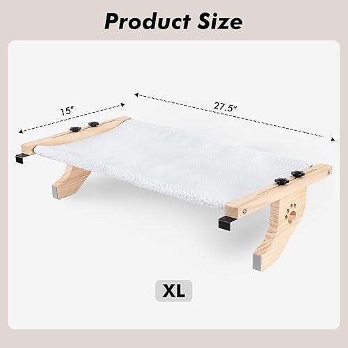 Miniatura 3 de AMOSIJOY Percha para ventana de gato resistente con marco de madera y metal para gatos grandes, cama para gatos grandes fácil de ajustar para