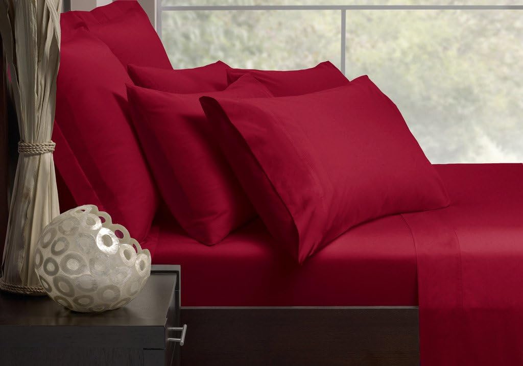 Linens Factory Mailbu Satin 75D Polyester Sheet Set Red