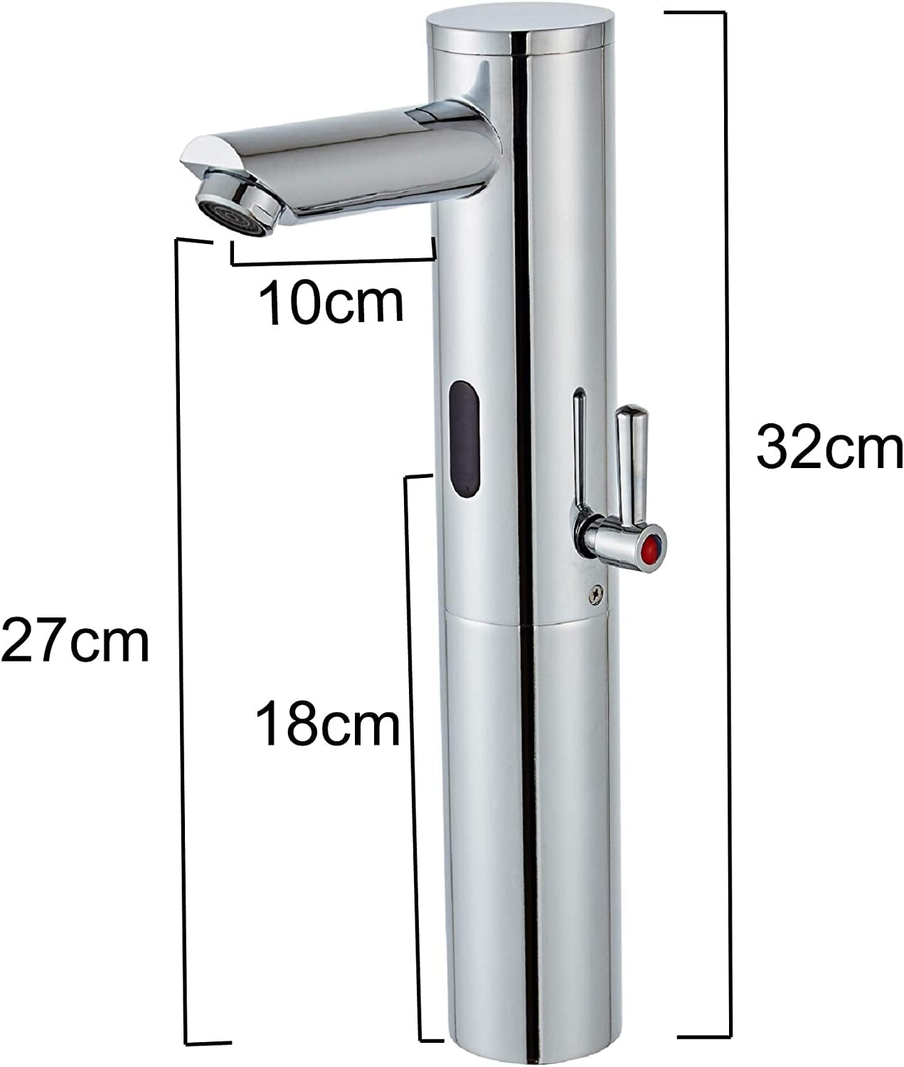 Rubinetto da bagno con sensore automatico a infrarossi, rubinetto per lavabo senza contatto alto per rubinetto del bagno, miscelatore per lavello in ottone cromato