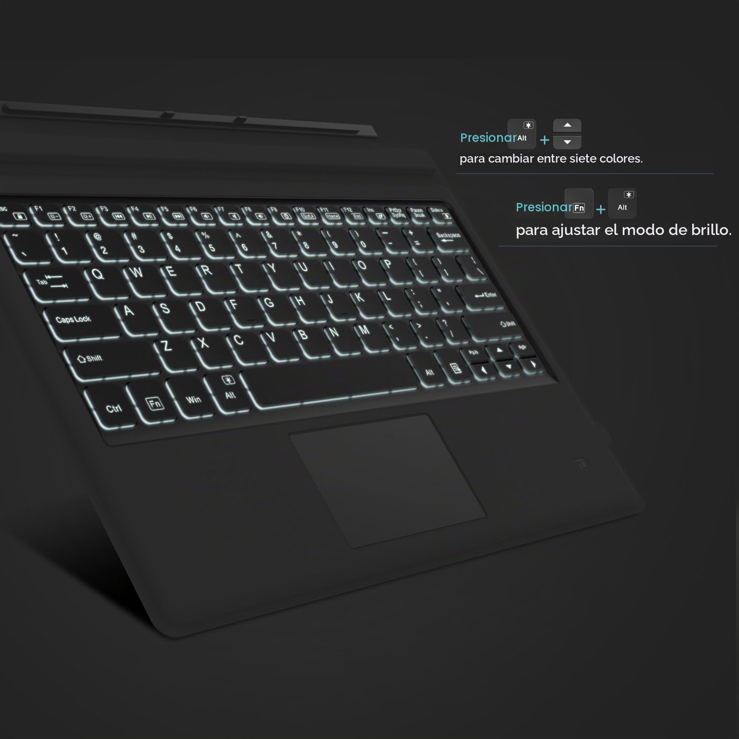 MoKo Teclado Inalámbrico Bluetooth para Microsoft Surface Pro 7 Plus/Pro 7/Pro 6/Pro 5/Pro 4/Pro 3 Tableta, Teclado Delgado QWERTY US Internacional con Panel Táctil & Retroiluminación 7 Colores, Gris