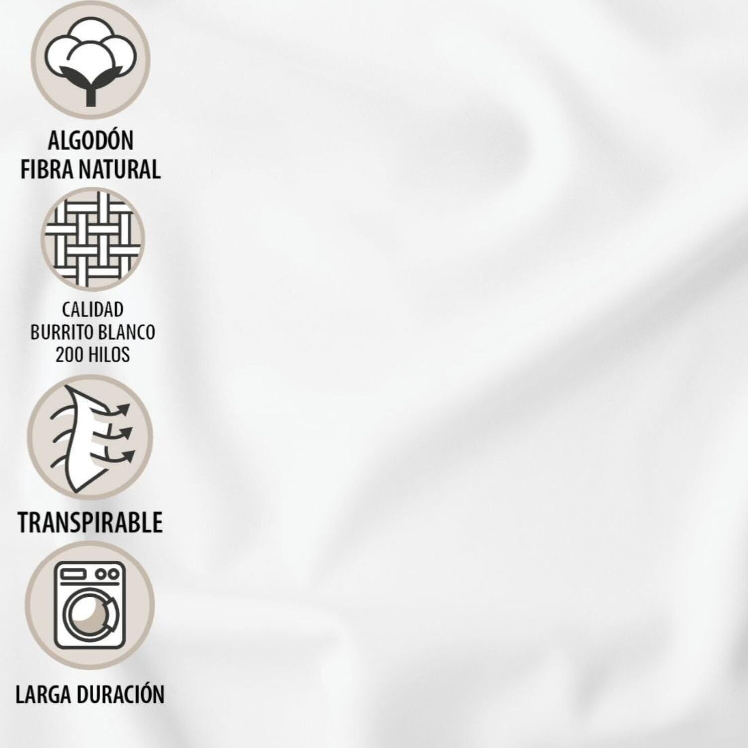 Burrito Blanco | Funda Nórdica 100% Algodón 200 Hilos Cama 135 Blanco | Incluye Funda de Almohada | Cierre de Botones | Calidad Percal | Tacto Suave | Larga Duración