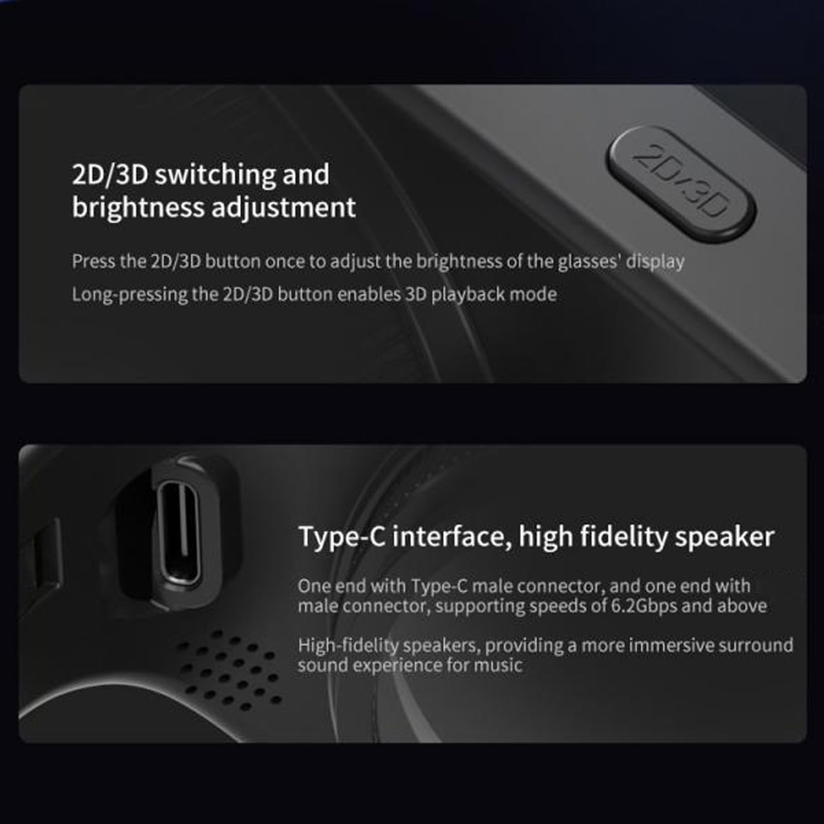 Occhiali 3D per Realtà virtuale, Occhiali Intelligenti VR Leggeri Occhiali per Realtà virtuale, Schermo 3D IMAX Occhiali VR Adatti alla miopia, Batteria da 8000 mAh, 4K HD Regolabile